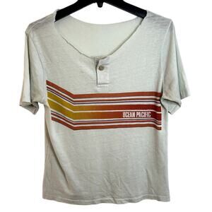 Ocean Pacific Single Stitch Henley Tee Mens SIze Boxy Rainbow Cut Neck